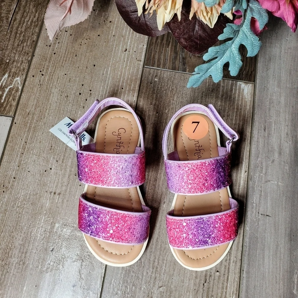 NWT Cynthia Rowley Toddler Girl Pink Purple Sparkly Little Girl Sandals Size 7